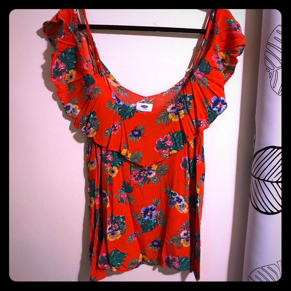 ♻️Old Navy Tropical Cold Shoulder Blouse